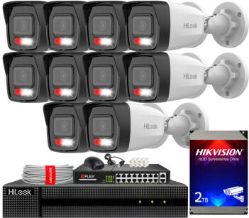 Zestaw do monitoringu IP 8Mpx 4K, 10 Kamer IPC-B180HA-LU, PoE  - HiLook by Hikvision | IPC-B180HA-LU(x10) POE KIT