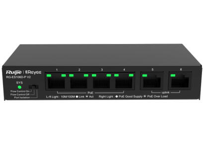 RG-ES106D-P V2 - Switch PoE 4+2 10/100Mbps, niezarządzalny, 54W - Reyee by Ruijie | RG-ES106D-P V2