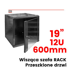 Szafa RACK wisząca, 19" 12U 600mm | 19" 12U 600mm czarna