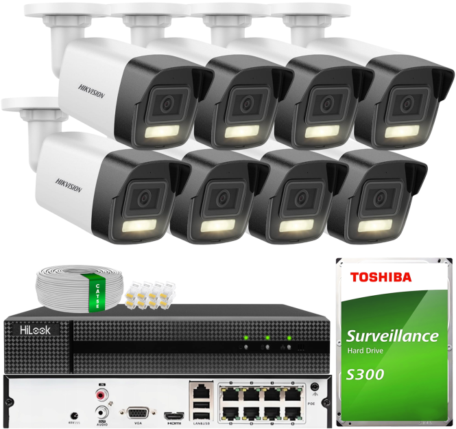 Zestaw do Monitoringu IP 6Mpx, 8 Kamer DS-2CD1061G2-LIU Smart Hybrid Light, PoE - HiLook by Hikvision | DS-2CD1061G2-LIU(x8) POE KIT