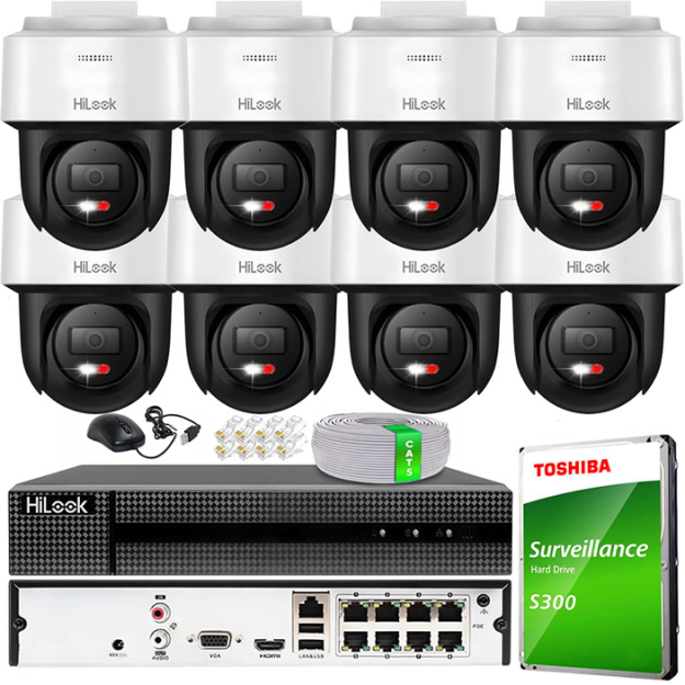 Zestaw do Monitoringu IP 6Mpx, 8 Kamer PTZ-N2C600M-DE Smart Hybrid Light, PoE - HiLook by Hikvision | PTZ-N2C600M-DE(x8) POE KIT