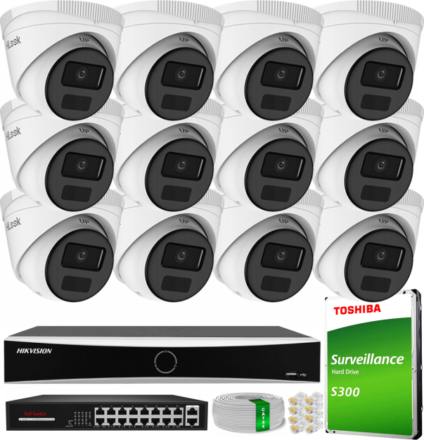 Zestaw do Monitoringu IP 4Mpx, 12 Kamer IPC-T241H-C, Rejestrator DS-7616NXI-K1, 16xPoE - HiLook by Hikvision | IPC-T241H-C(x12) NXI KIT