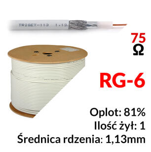 TRISET-113 - Przewód koncentryczny RG-6 75Ω 1,13/4,8/6,8 klasa A 500m - Triset