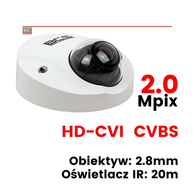 BCS-DMMHC1201IR - Kamera kopułkowa 2.0 Mpix 2.8mm IR 20m HDCVI CVBS - BCS LINE