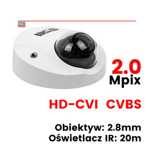 BCS-DMMHC1201IR - Kamera kopułkowa 2.0 Mpix 2.8mm IR 20m HDCVI CVBS - BCS LINE