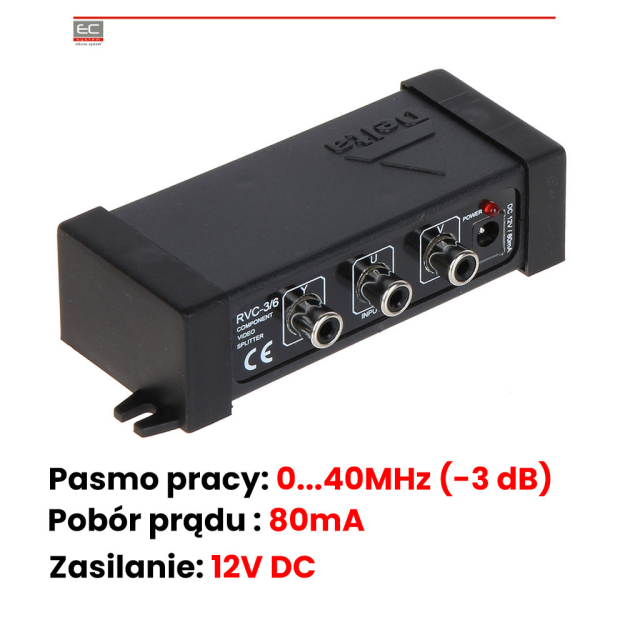 RVC-3/6 - Rozgałęźnik component video, PAL, 40MHz, 80mA brak zasilacza