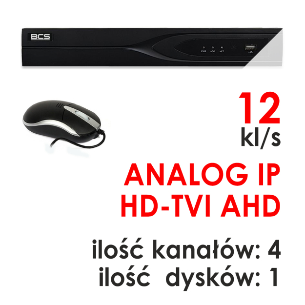 BCS-P-QDVR0401ME - Rejestrator 4-kanałowy 2.0 Mpix HD-TVI / AHD / ANALOG / IP - BCS POINT