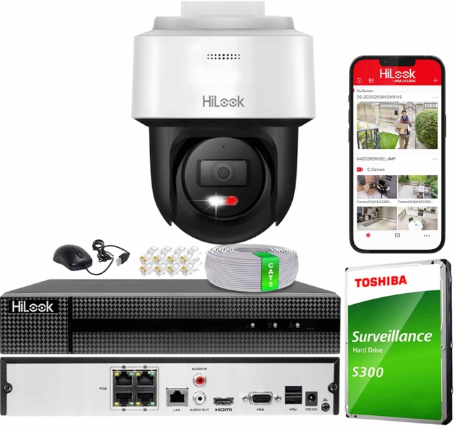 Zestaw do Monitoringu IP 6Mpx, 1 Kamera PTZ-N2C600M-DE Smart Hybrid Light, PoE - HiLook by Hikvision | PTZ-N2C600M-DE(x1) POE KIT
