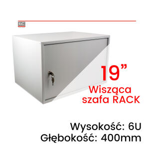 Szafa RACK wisząca 19" 6U 400mm, Pełne drzwi | SzRw1960400