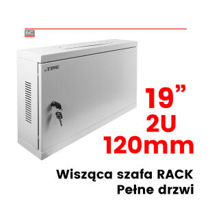 Szafa RACK wisząca, 19" 2U 120mm, pełne drzwi, kolor szary, dwustronne drzwi - IPTIME