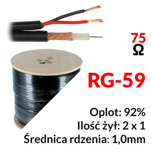 Przewód koncentryczny z zasilaniem RG-59+2x1 żel