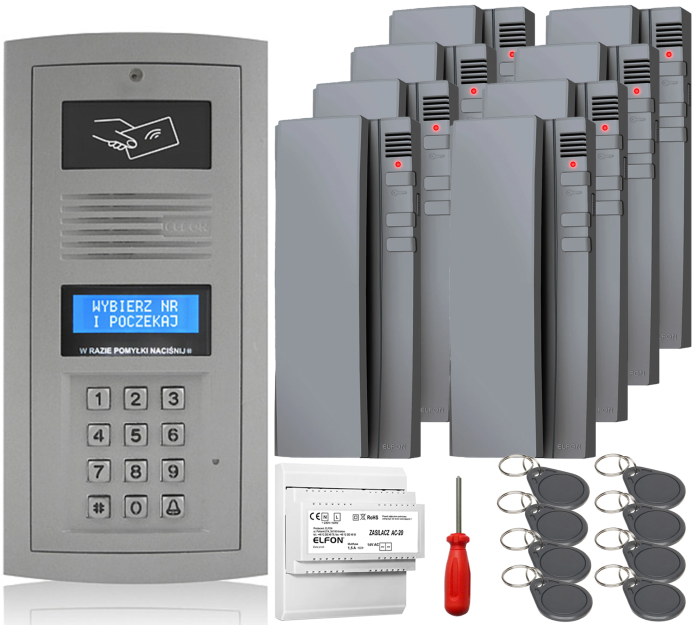 Zestaw domofonowy Elfon OPTIMA OP-255R-P + 8x Unifon OP-U7-S - ELFON | OP-255R-P + 8x OP-U7-S