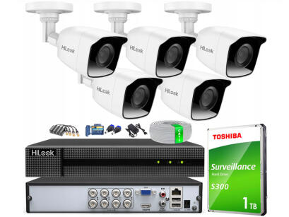 Zestaw do monitoringu TurboHD, 5 kamer 2Mpx, rejestrator 8ch - HiLook by Hikvision | TVICAM-B2M + DVR-8CH-5MP