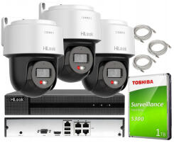 Zestaw do Monitoringu IP 4Mpx 3 Kamery obrotowe PTZ-N4MP-P, Hybrid Light - HiLook by Hikvision | PTZ-N4MP-P + NVR-4CH-4MP/4P