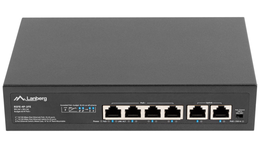 RSFE-4P-2FE-60 - Switch PoE 4+2 10/100Mbps, 60W - Lanberg | 5901969428797