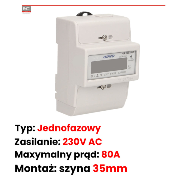 OR-WE-502 - 1-fazowy wskaźnik zużycia energii elektrycznej, 80A - ORNO | OR-WE-502