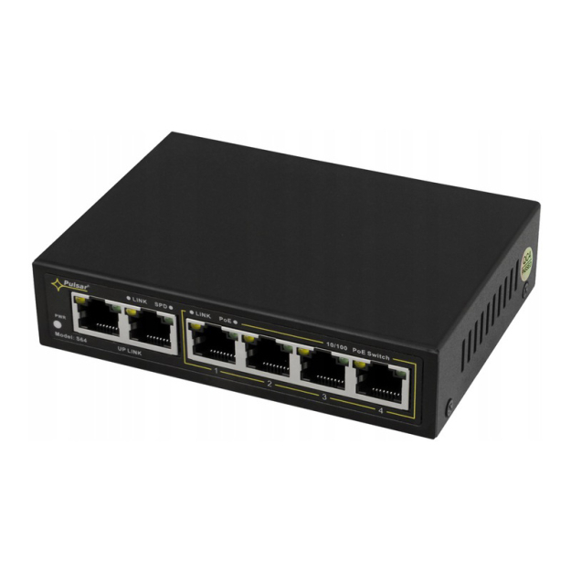 S64 - Switch PoE 4xPoE + 2xUplink 10/100 Mbps, 60W - Pulsar | 5902135310960