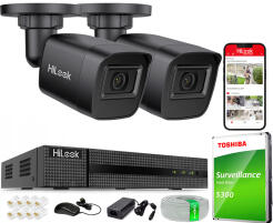 Zestaw do Monitoringu IP 4Mpx, 2x Kamera IPC-B141H-C BLACK, PoE, IR20m, IP67 - HiLook by Hikvision | IPC-B141H-C BLACK(x2) POE KIT