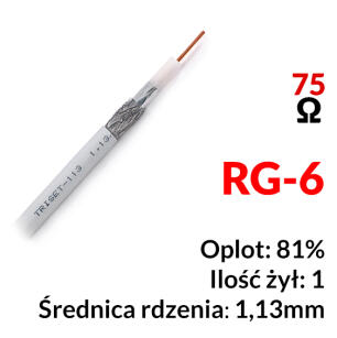 TRISET-113 - Przewód koncentryczny RG-6 75Ω 1,13/4,8/6,8 klasa A 1m - Triset