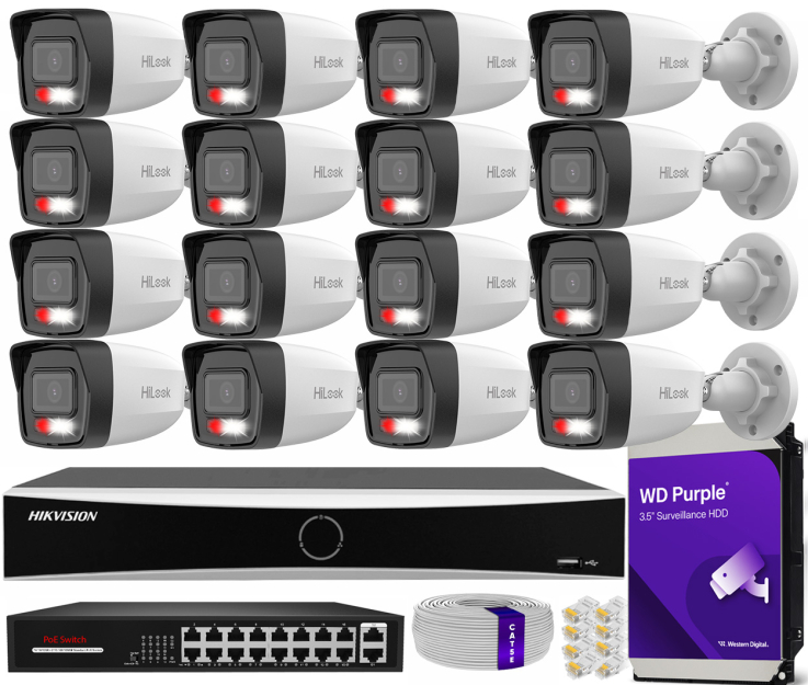 Zestaw do monitoringu IP 8Mpx 4K, 16 Kamer IPC-B180HA-LU, PoE  - HiLook by Hikvision | IPC-B180HA-LU(x16) POE KIT