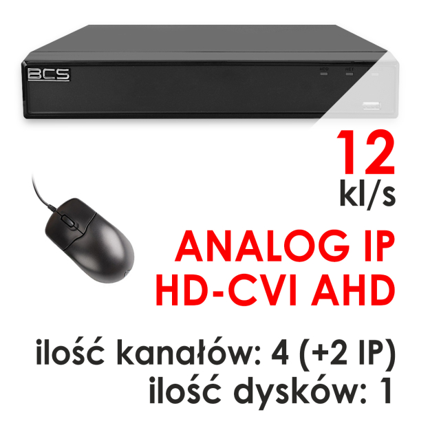 BCS-CVR0401-IV - Rejestrator 4-kanałowy 1080P HD-CVI / AHD / ANALOG / IP - BCS