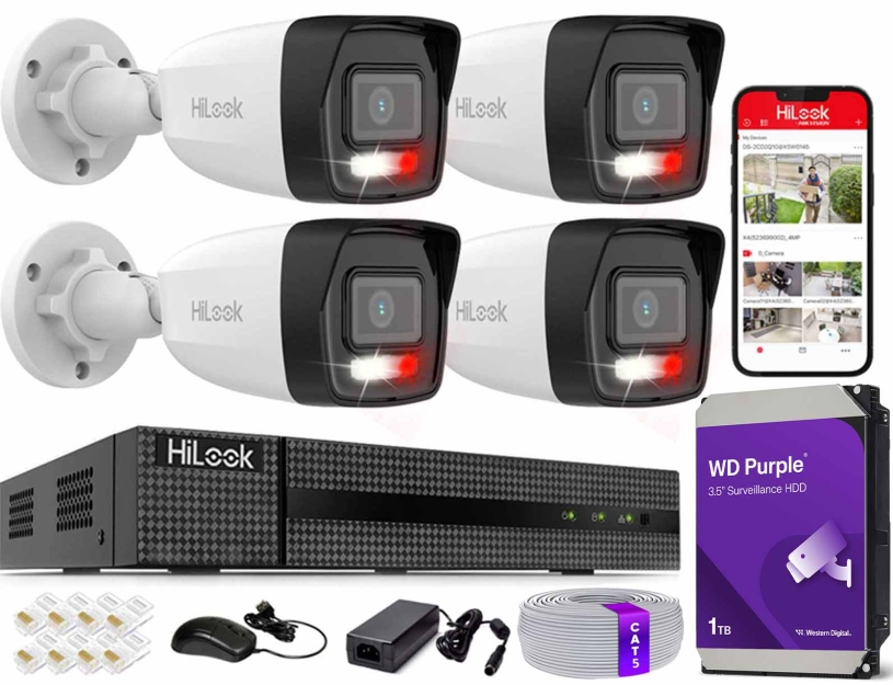 Zestaw do Monitoringu IP 6Mpx, 4 Kamery IPC-B160HA-LU Smart Hybrid Light, PoE - HiLook by Hikvision | IPC-B160HA-LU(x4) POE KIT