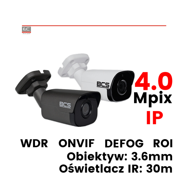 BCS-P-414RW / BCS-P-414RW-G - Kamera tubowa, 4Mpix, IP, 3.6mm, IR: 30m, 3D-DNR, WDR, DEFOG, ROI, ICR, AGC, BLC, HLC, IP66, H.265 - BCS POINT