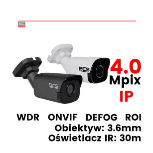 BCS-P-414RW / BCS-P-414RW-G - Kamera tubowa, 4Mpix, IP, 3.6mm, IR: 30m, 3D-DNR, WDR, DEFOG, ROI, ICR, AGC, BLC, HLC, IP66, H.265 - BCS POINT