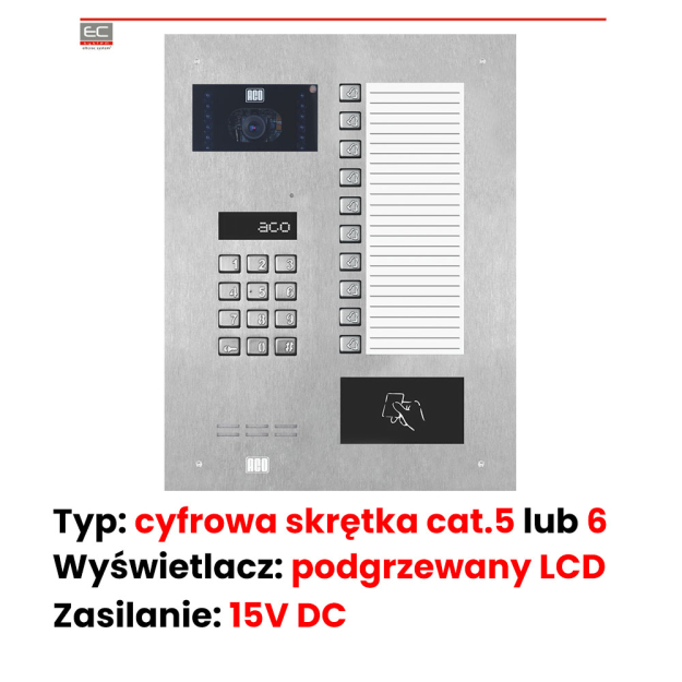 INSPIRO 900S+ - Centrala Slave, kamera kolorowa 2.8mm, zamek szyfrowy, duża lista opisowa, czytnik zbliżeniowy - ACO | INSPIRO 900S+