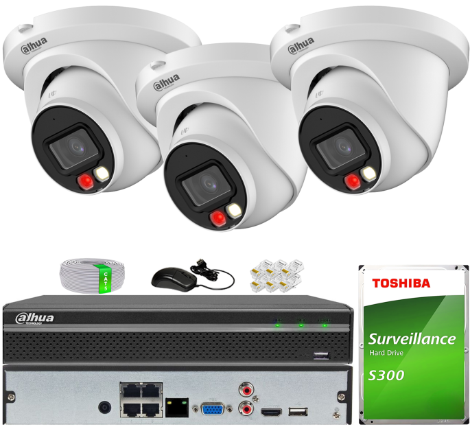 Zestaw do Monitoringu IP 8Mpx, 3 Kamery IPC-HDW2849TM-S-IL, Dual Light, PoE - DAHUA | IPC-HDW2849TM-S-IL(X3) POE KIT