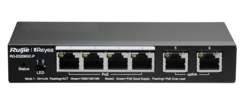 RG-ES206GC-P - Switch PoE 4+2 10/100/1000Mbps, zarządzalny, 54W - Reyee by Ruijie | RG-ES206GC-P