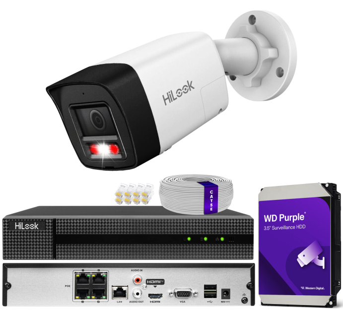 Zestaw do monitoringu IP 8Mpx 4K, 1 Kamera IPC-B180HA-LUF/SL Live Guard, PoE  - HiLook by Hikvision | IPC-B180HA-LUF/SL(x1) POE KIT