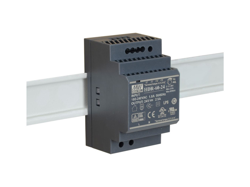 HDR-60-24 - Zasilacz na szynę DIN 24V, 2.5A, zabezpieczenia SCP, OLP, OVP - MEAN WELL | HDR-60-24