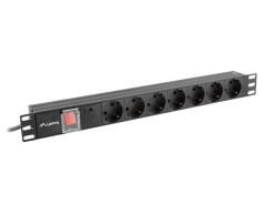 PDU-07F-0200-IEC-BK - Listwa zasilania RACK 1U 19", 7 gniazd typu F, przewód 2m - Lanberg | PDU-07F-0200-IEC-BK