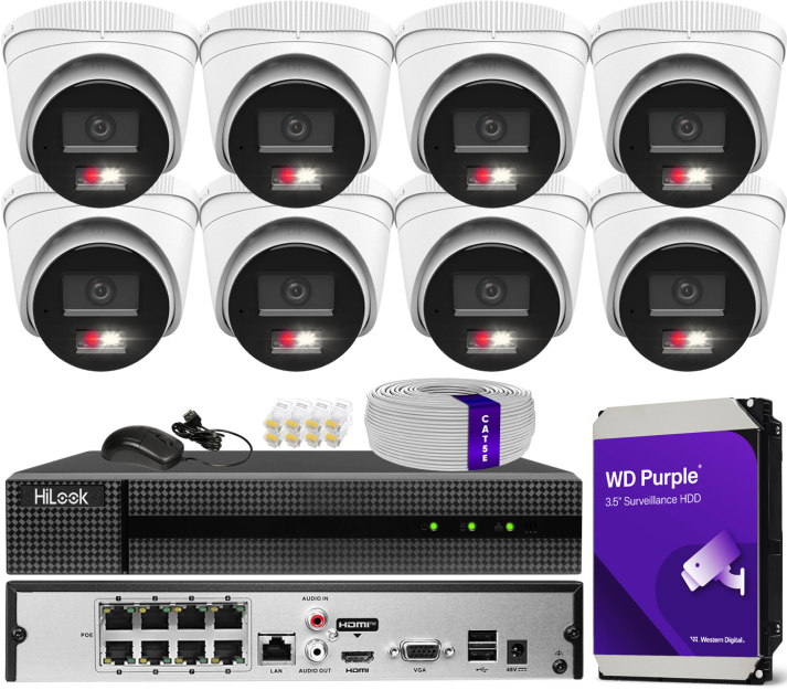 Zestaw do monitoringu IP 8Mpx 4K, 8 Kamer IPC-T280HA-LU PoE  - HiLook by Hikvision | IPC-T280HA-LU (x8) POE KIT