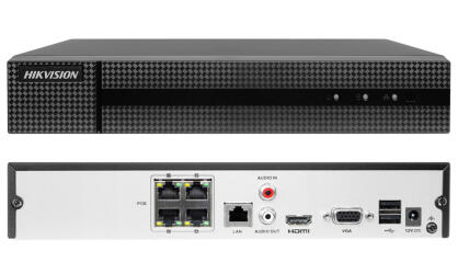 HWN-4104MH-4P / NVR-4CH-POE - Rejestrator IP 4-kanałowy, 4x PoE, do 8Mpx - Hikvision Hiwatch | 6954273692858