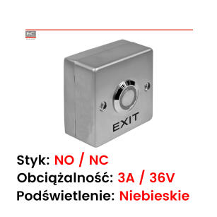 PW-53LED - Przycisk wyjścia z napisem "EXIT", podświetleniem LED, wykonany ze stali nierdzewnej - ALIQUAM