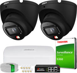 Zestaw do Monitoringu IP 6Mpx, 2 Kamery IPC-HDW1639T-A-IL-BLACK, Dual Light, PoE - DAHUA | IPC-HDW1639T-A-IL-BLACK(X2) POE KIT