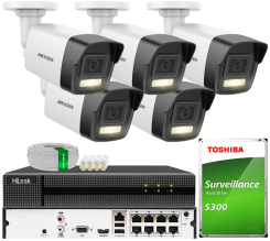 Zestaw do Monitoringu IP 6Mpx, 5 Kamer DS-2CD1061G2-LIU Smart Hybrid Light, PoE - HiLook by Hikvision | DS-2CD1061G2-LIU(x5) POE KIT