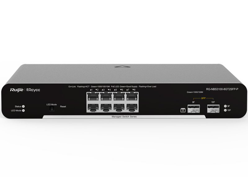 RG-NBS3100-8GT2SFP-P - Switch PoE 8+2 10/100/1000Mbps, zarządzalny, 2x SFP, 125W - Reyee by Ruijie | RG-NBS3100-8GT2SFP-P