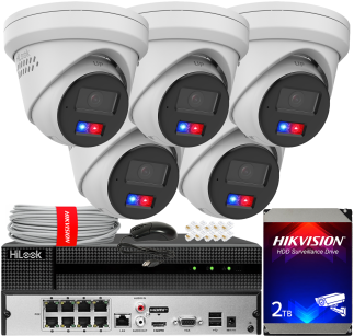Zestaw do Monitoringu IP 8Mpx, 5 Kamer IPC-T280HAP-LUF/SL Smart Hybrid Light, PoE - HiLook by Hikvision | IPC-T280HAP-LUF/SL(x5) POE KIT