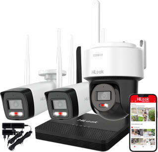 WIFIKIT-B4-4CH + WIFICAM-PT4 - Zestaw do monitoringu WiFi EasyLink, 2x Kamera tubowa 4Mpx + 1x Kamera obrotowa 4Mpx, Rejestrator NVS - HiLook by Hikvision | WIFIKIT-B4-4CH + WIFICAM-PT4