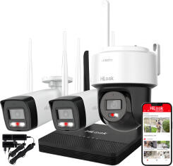 WIFIKIT-B4-4CH + WIFICAM-PT4 - Zestaw do monitoringu WiFi EasyLink, 2x Kamera tubowa 4Mpx + 1x Kamera obrotowa 4Mpx, Rejestrator NVS - HiLook by Hikvision | WIFIKIT-B4-4CH + WIFICAM-PT4