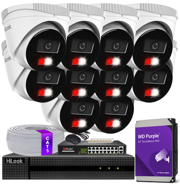 Zestaw do Monitoringu IP 6Mpx, 10 Kamer IPC-T260HA-LU Smart Hybrid Light, PoE - HiLook by Hikvision | IPC-T260HA-LU(x10) POE KIT