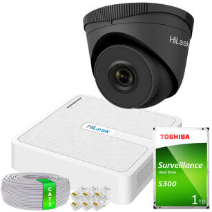 Zestaw do Monitoringu IP 5Mpx , Kamera IP IPCAM-T5 BLACK, Rejestrator 4ch PoE - HiLook by Hikvision | IPCAM-T5 BLACK + NVR-4CH-H/4P