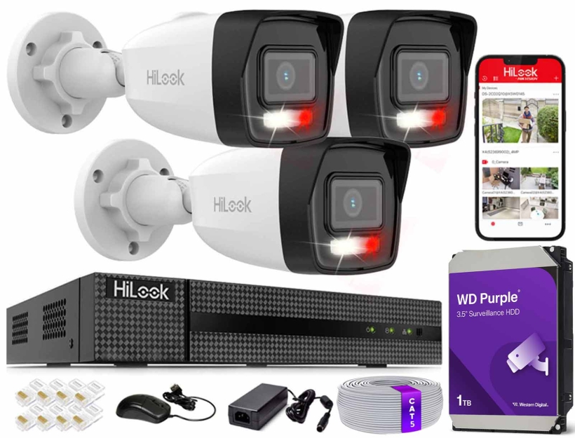Zestaw do Monitoringu IP 6Mpx, 3 Kamery IPC-B160HA-LU Smart Hybrid Light, PoE - HiLook by Hikvision | IPC-B160HA-LU(x3) POE KIT