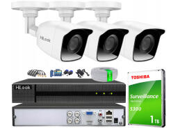 Zestaw do monitoringu TurboHD, 3 kamery 2Mpx, rejestrator 4ch - HiLook by Hikvision | TVICAM-B2M + DVR-4CH-4MP