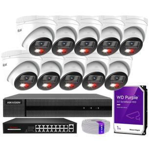 Zestaw do Monitoringu IP 4Mpx 10 Kamer IPCAM-T4-30DL, Hybrid Light, Rejestrator 16ch, MD 2.0 - HiLook by Hikvision | IPCAM-T4-30DL + HWN-4216MH