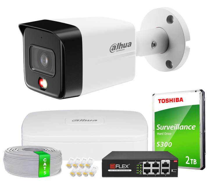 Zestaw do Monitoringu IP 8Mpx, 1 Kamera IPC-HFW1839TC-A-IL, Dual Light, PoE - DAHUA | IPC-HFW1839TC-A-IL(X1) POE KIT
