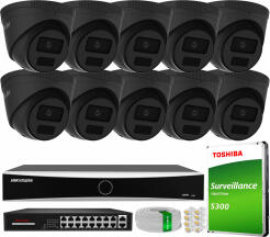 Zestaw do Monitoringu IP 4Mpx, 10 Kamer IPC-T241H-C BLACK, Rejestrator DS-7616NXI-K1, 16xPoE - HiLook by Hikvision | IPC-T241H-C BLACK(x10) NXI KIT